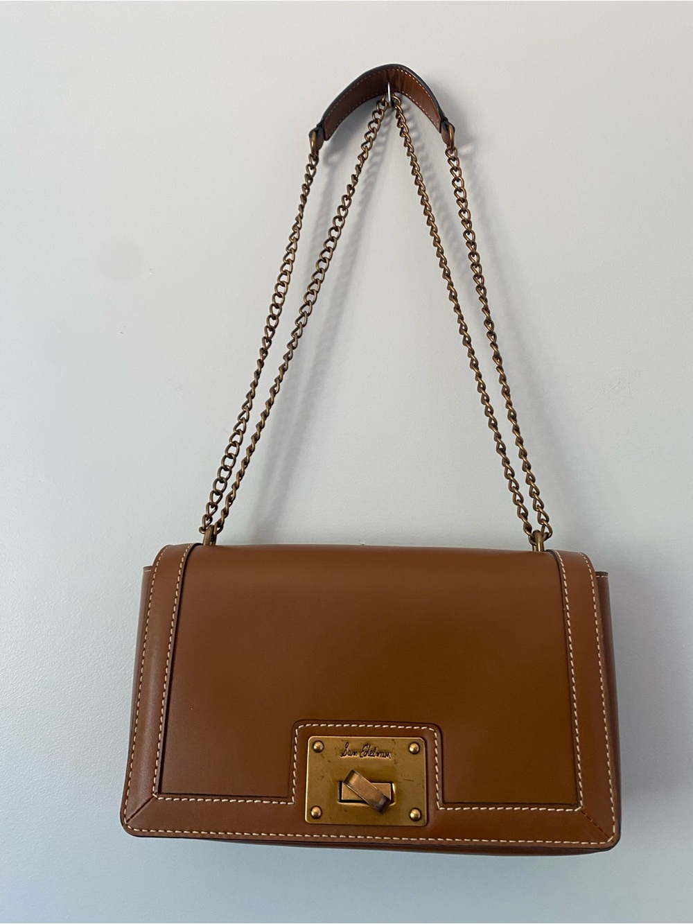Sam Edelman 100% Leather Cognac Brown Chain Shoulder Bag